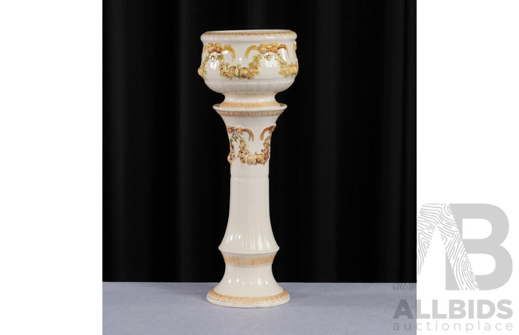 Glazed Ceramic Jardinier in Stand by Weiss, Brazil