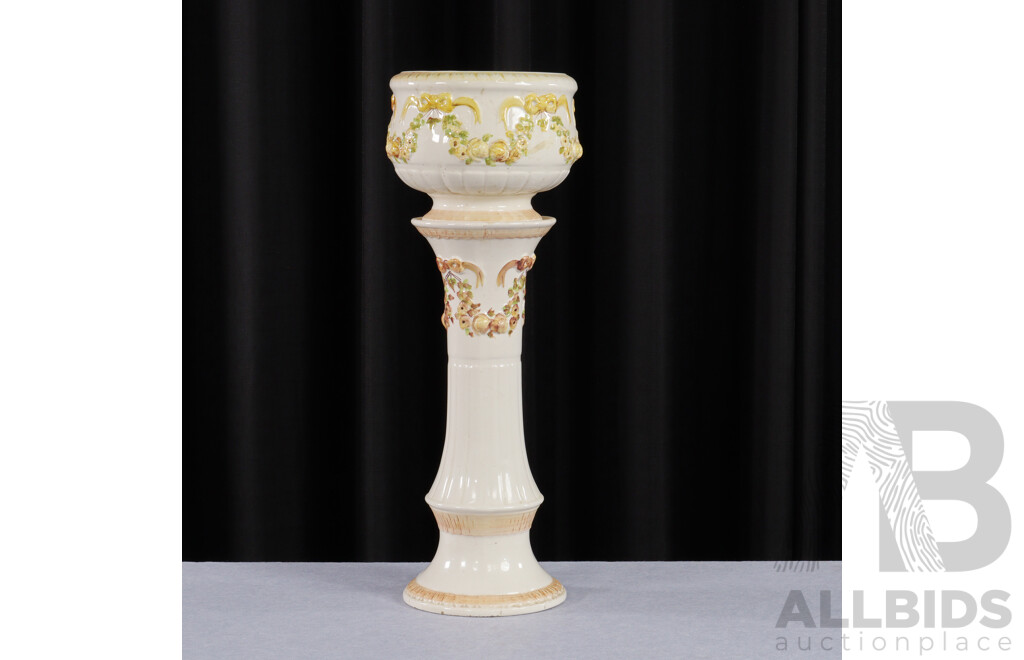 Glazed Ceramic Jardinier in Stand by Weiss, Brazil