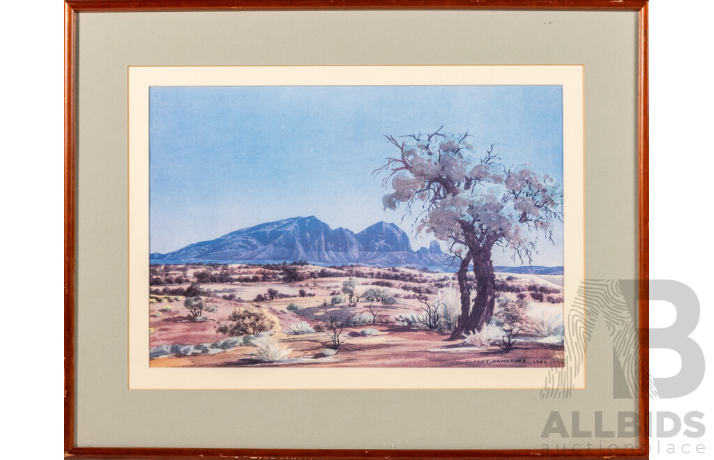 Albert Namatjira (20th Century, Indigenous-Australian, 1902-1959), Mt. Sonder, Macdonnell Ranges, NT, Quality Vintage Reproduction Print From Original Watercolour From 1945, 44 x 56 cm (frame)