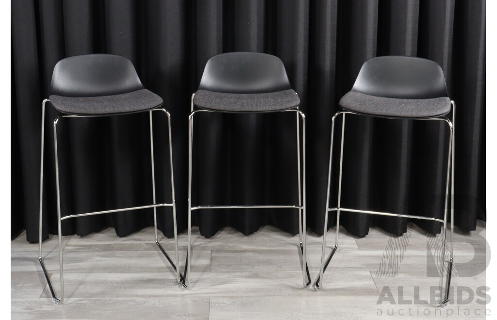 Set of Three Modern Chrome Based Bar Stools