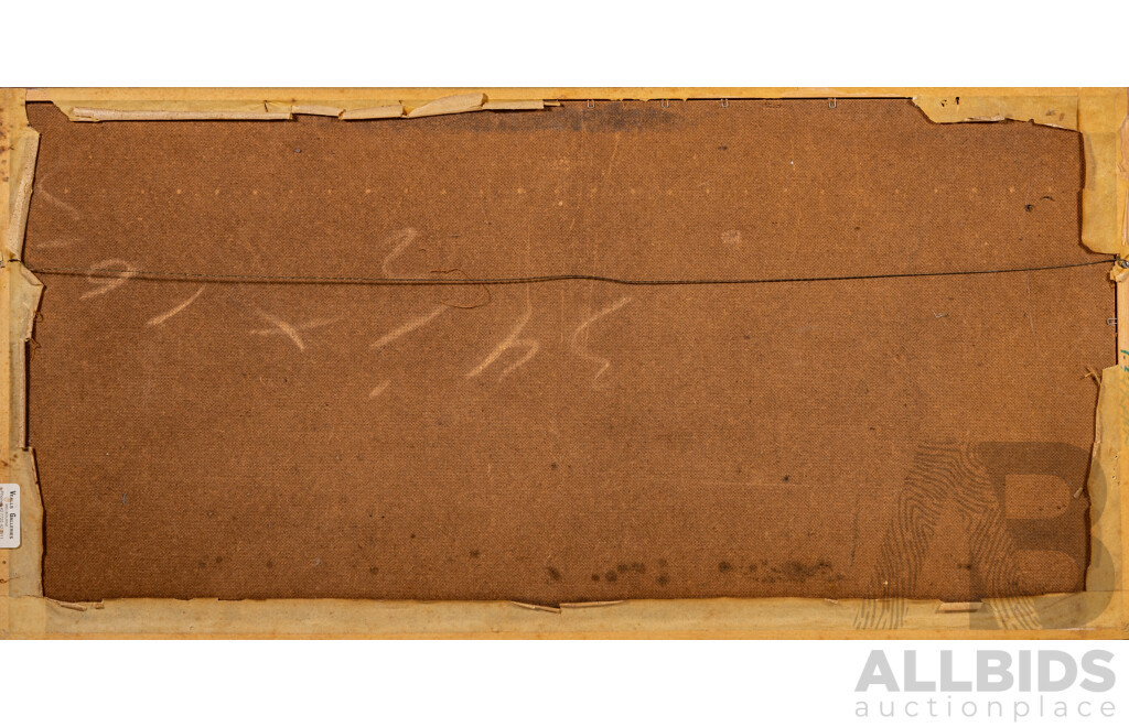 JCH, (20th Century), Junks on Water, Nice Mid Century Reproduction Print on Masonite Panel, 45 x 91 cm (frame)