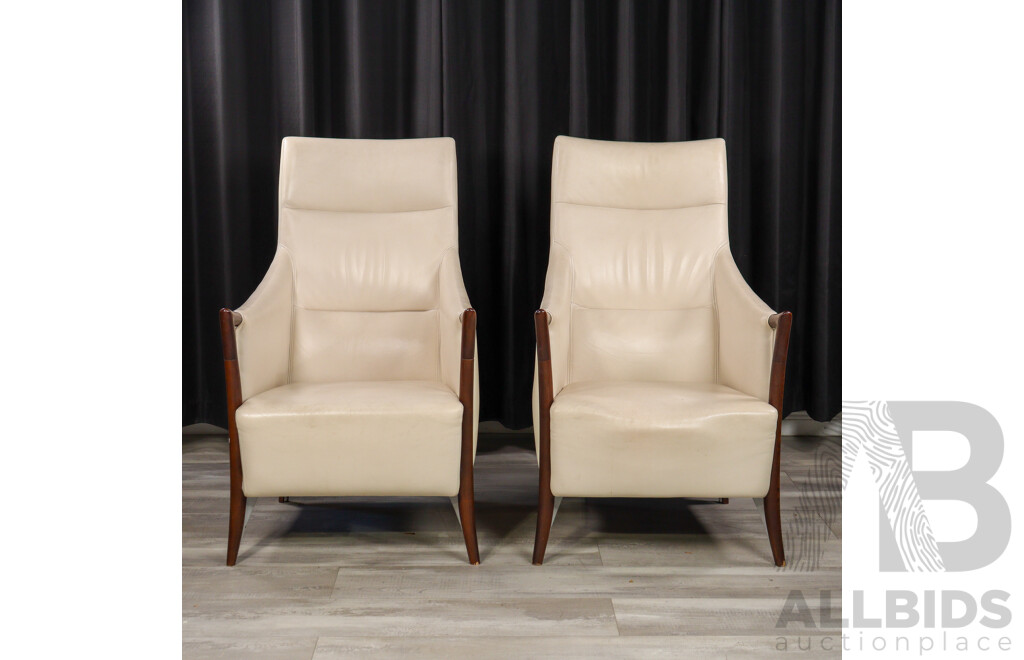 Pair of Modern Leather Upholstered Armchairs by Signways