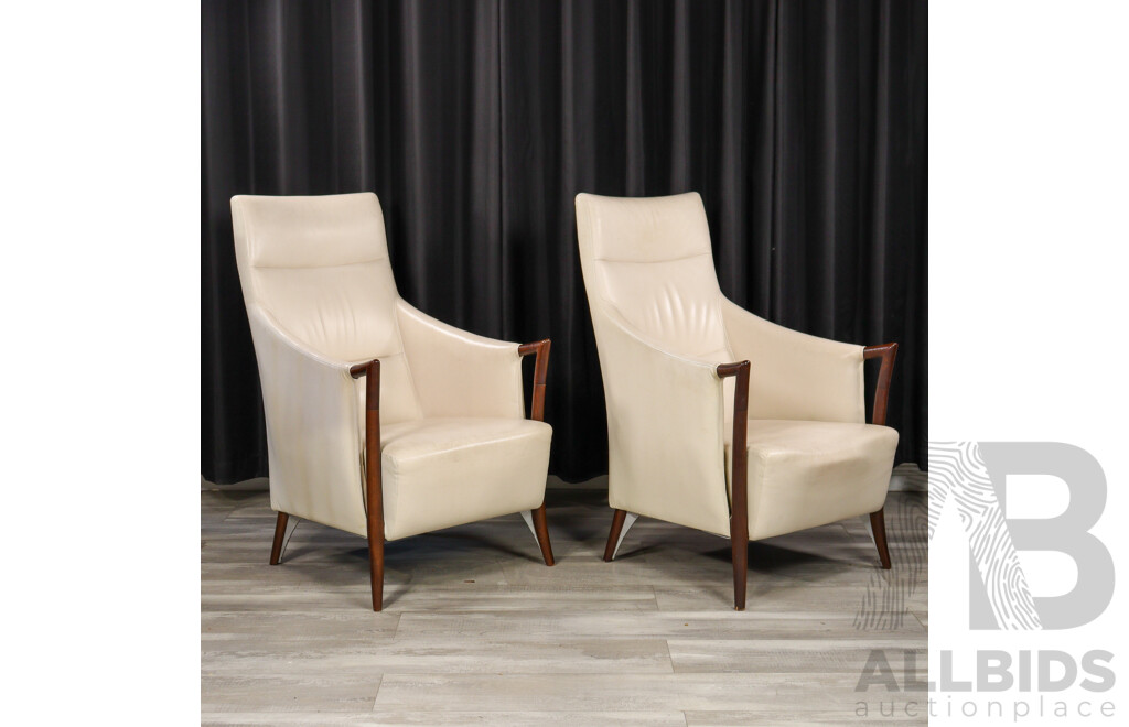 Pair of Modern Leather Upholstered Armchairs by Signways