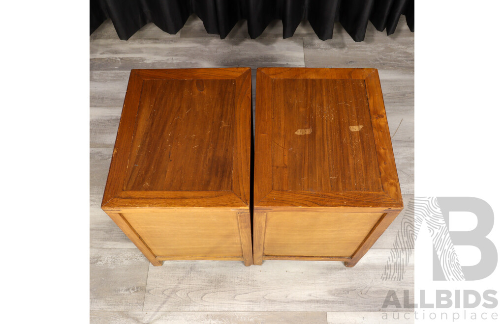 Pair of Chinese Elm Two Door Bedside Cabinets