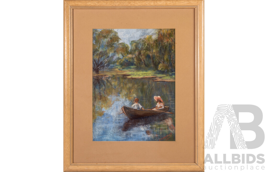 B. Andrews, (20th Century), Row, Row, Row Your  Boat, Original Vintage Pastel, 60 x 49 cm (frame)