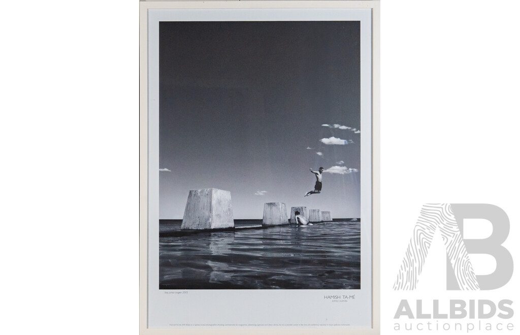 Hamish Ta-me, (2-0th Century, Australian), City Jump (2008) & Boy Jump Coogee (2005), Wonderful Pair of Black & White Poster Prints From Original Photographs, 87 x 63 cm (frames) (2)