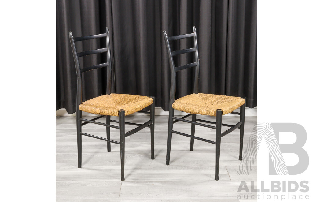 Pair of Gio Ponti Style Rush Seat Dining Chairs