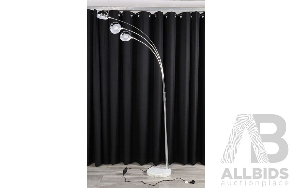 Chrome Three Branch Floor Lamp with Disc Marble Base