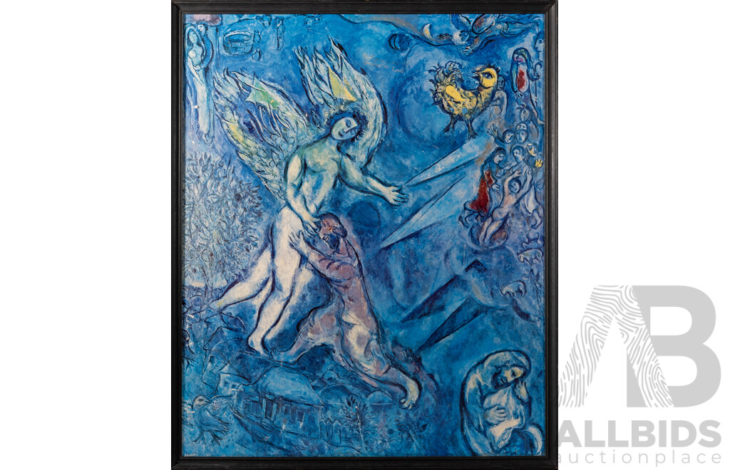 Marc Chagall, (Belarus-Born French, 20th Century, 1887-1985), Jacob Wrestling with the Angel (c1963), Reproduction Vintage Print of Original Pastel on Paper, 74 x 61 cm (frame)