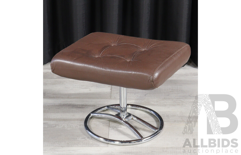 Vintage Chrome Framed Stressless Lounge Chair and Foot Stool with Leather Upholstery