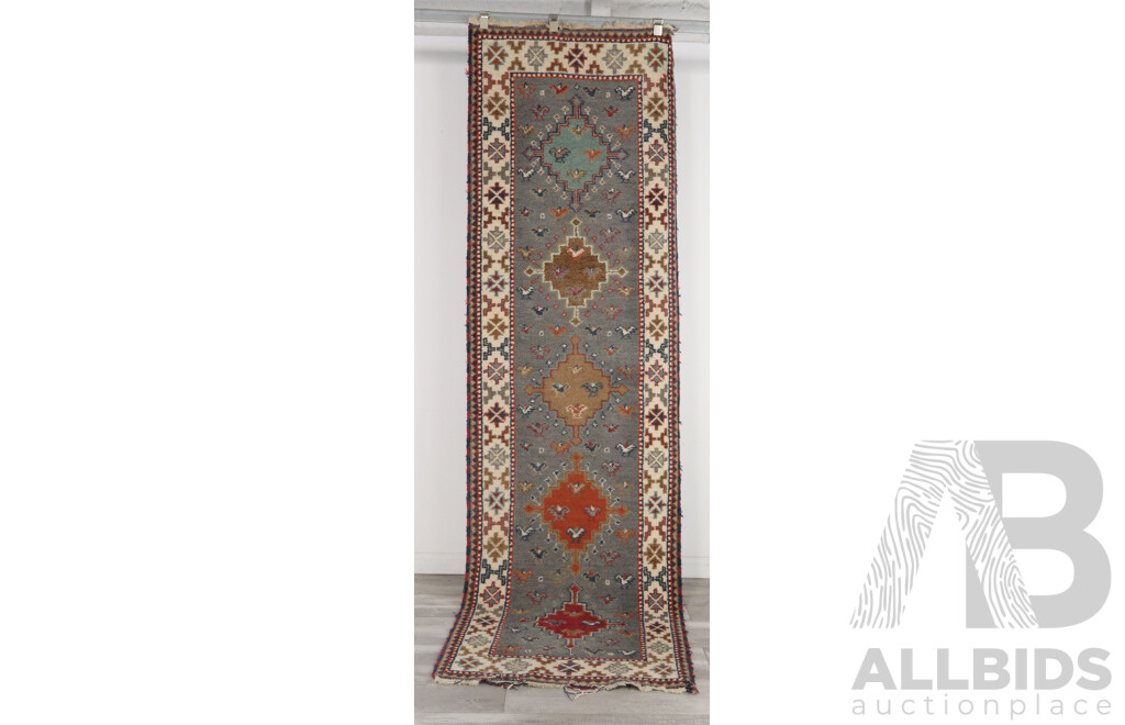 Vintage Hand Knotted Persian Wool Runner with Muted Colour