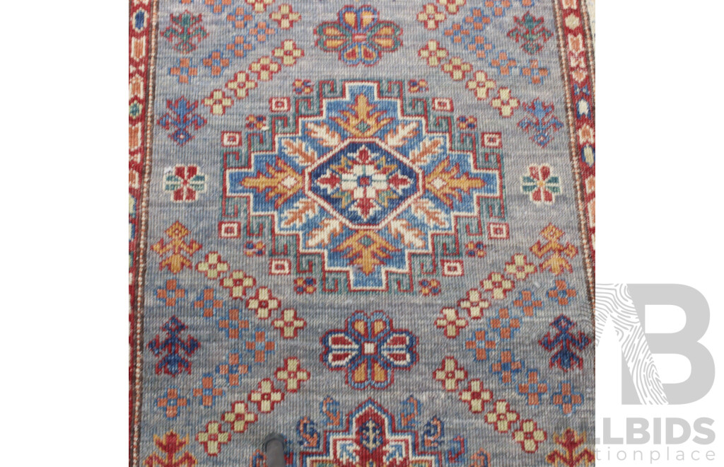 Hand Knotted Afghan Wool Kazak Style Runner with Abrashed Palette
