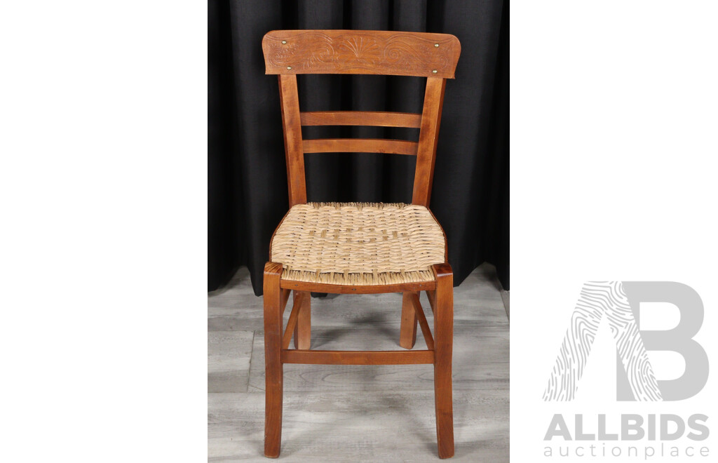 Set of Four Rush Seat Dining Chairs with Pressed Backs