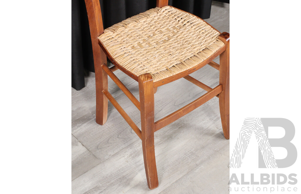 Set of Four Rush Seat Dining Chairs with Pressed Backs