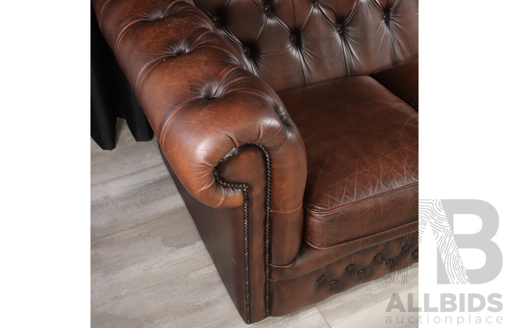 Brown Leather Three Seater Chesterfield Lounge by T.C Designs