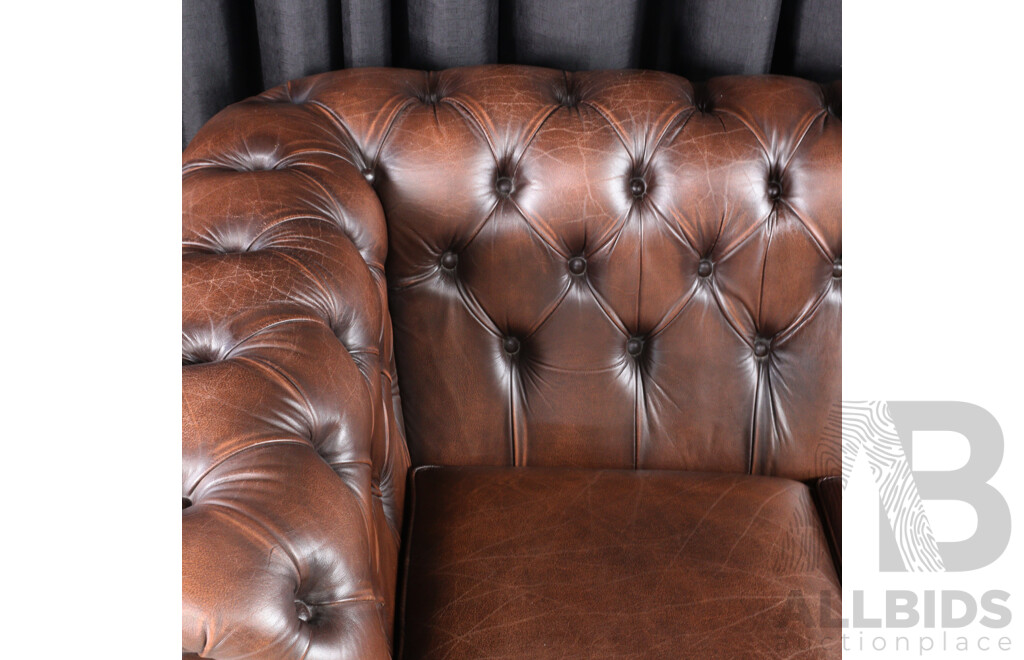 Brown Leather Three Seater Chesterfield Lounge by T.C Designs