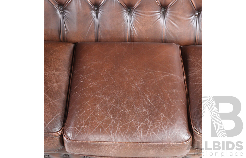Brown Leather Three Seater Chesterfield Lounge by T.C Designs