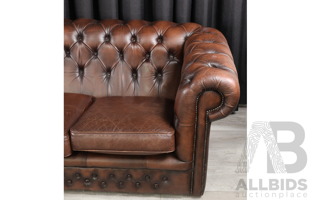 Brown Leather Three Seater Chesterfield Lounge by T.C Designs