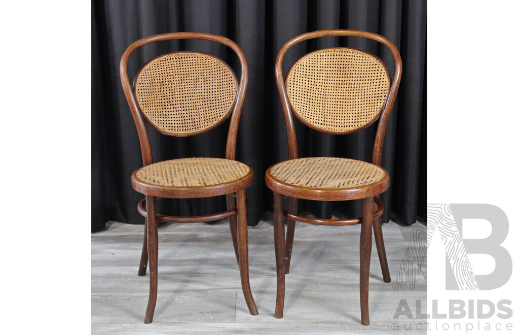 Pair of Bentwood Dining Chairs with Rattan Seats