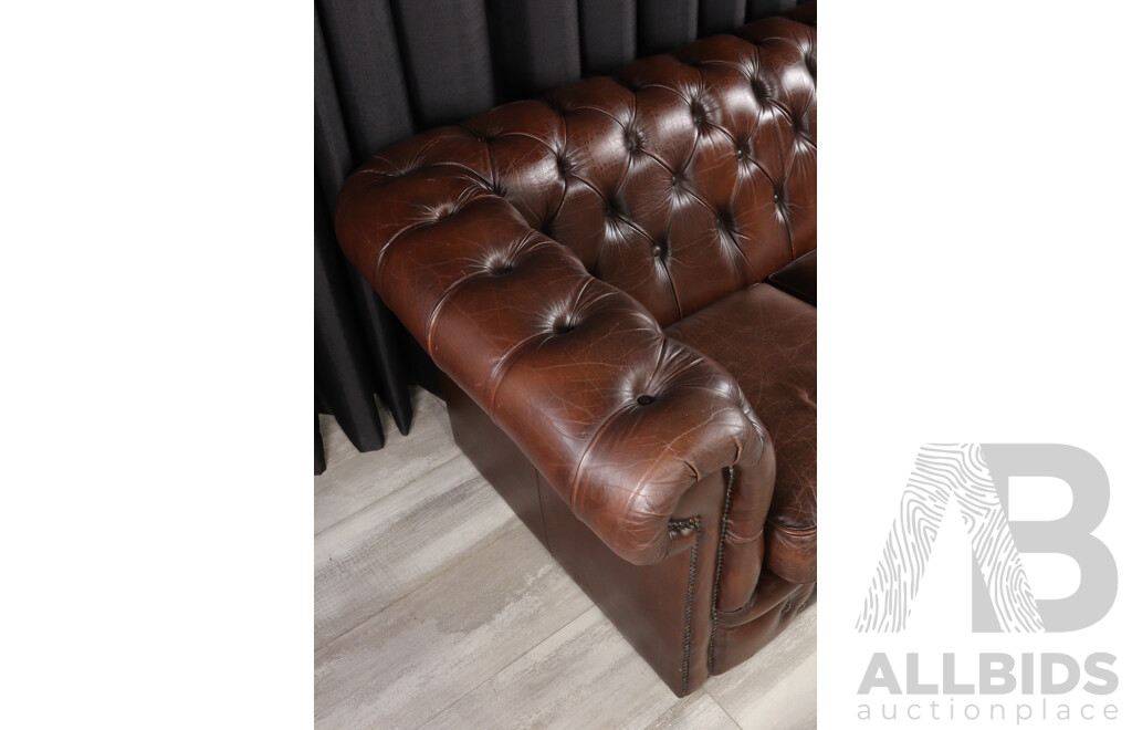 Brown Leather Three Seater Chesterfield Lounge by T.C Designs