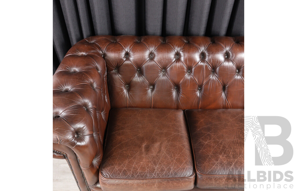 Brown Leather Three Seater Chesterfield Lounge by T.C Designs