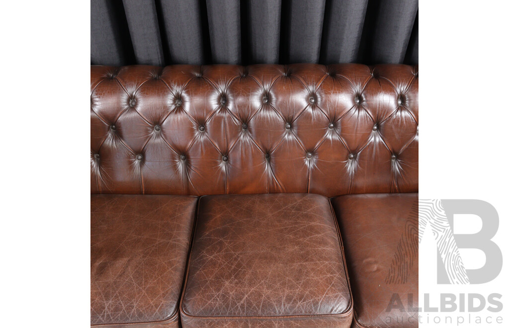 Brown Leather Three Seater Chesterfield Lounge by T.C Designs