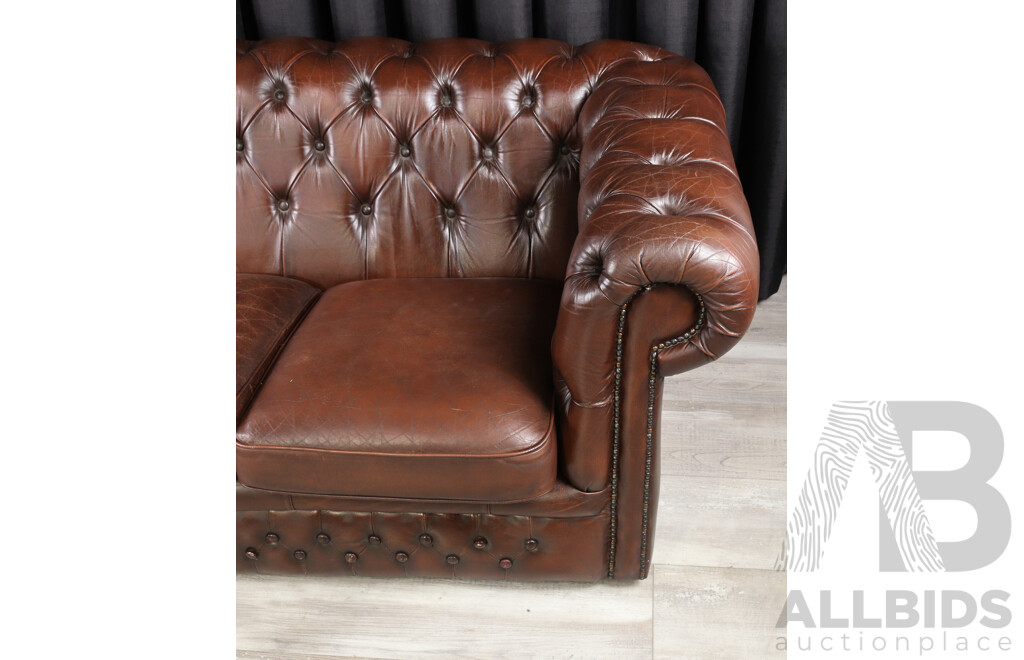 Brown Leather Three Seater Chesterfield Lounge by T.C Designs