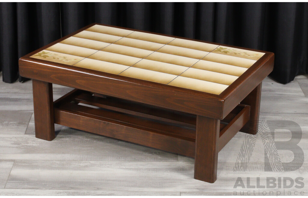 Retro Timber Framed Coffee Table with Tiled Top