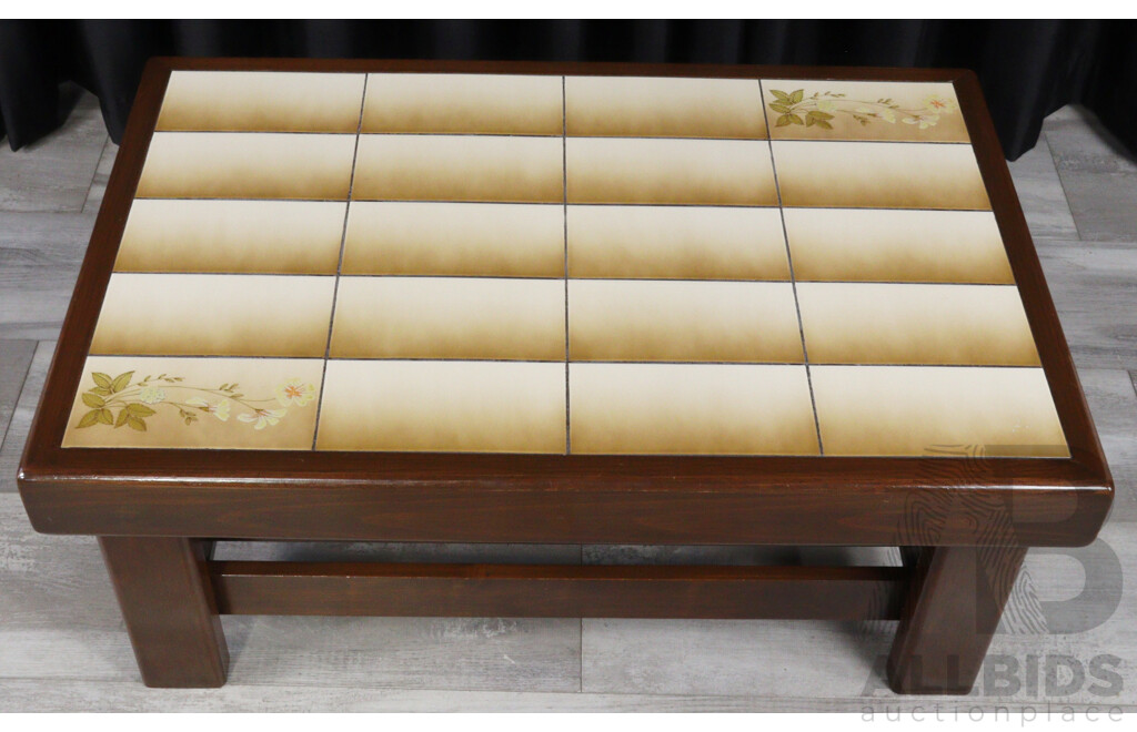 Retro Timber Framed Coffee Table with Tiled Top