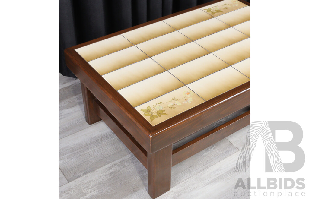 Retro Timber Framed Coffee Table with Tiled Top