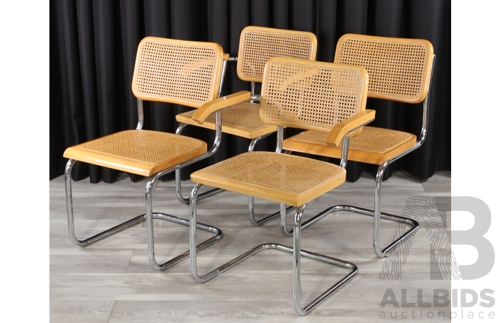 Set of Four Cesca Style Dining Chairs Including Two Carvers