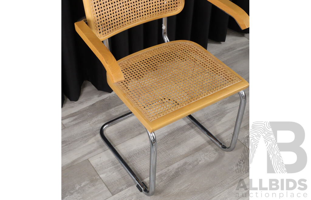Set of Four Cesca Style Dining Chairs Including Two Carvers
