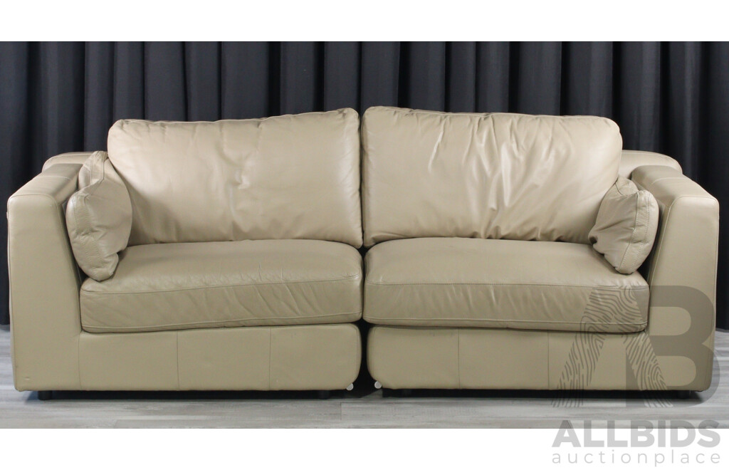 Beige Leather Two Piece Lounge by Linea Domo