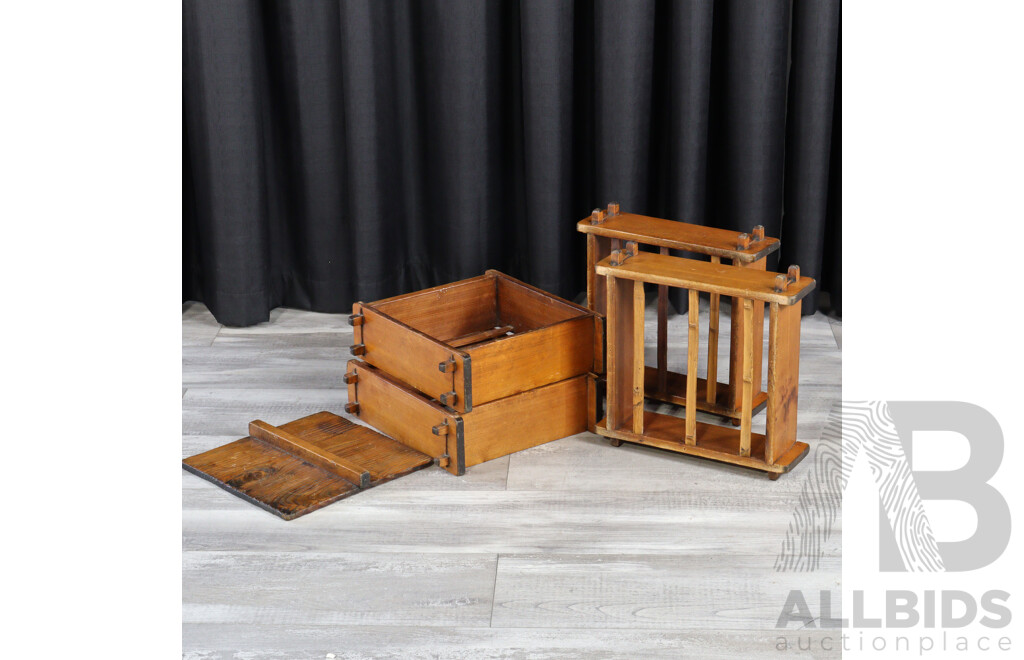 Vintage Japanese Elm Four Tier Steamer