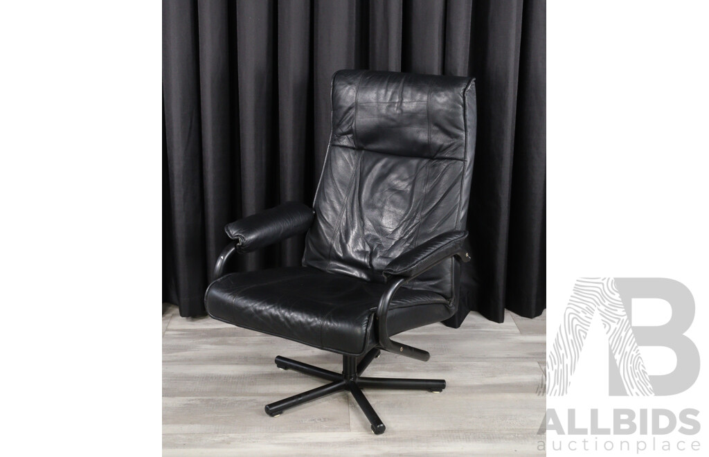 Modern Black Leather Reclining Armchair