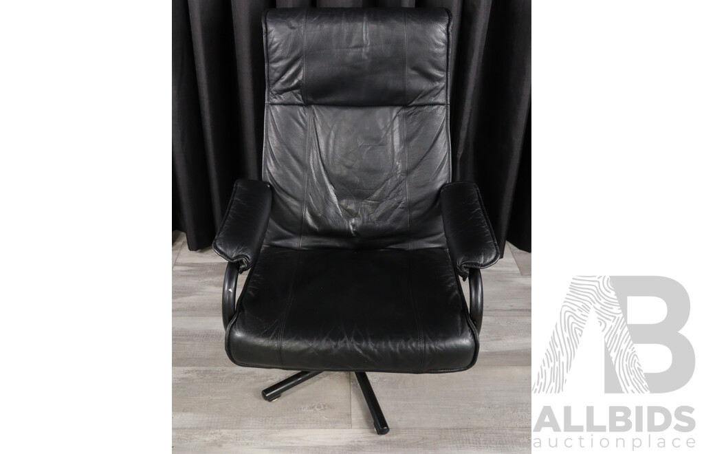 Modern Black Leather Reclining Armchair
