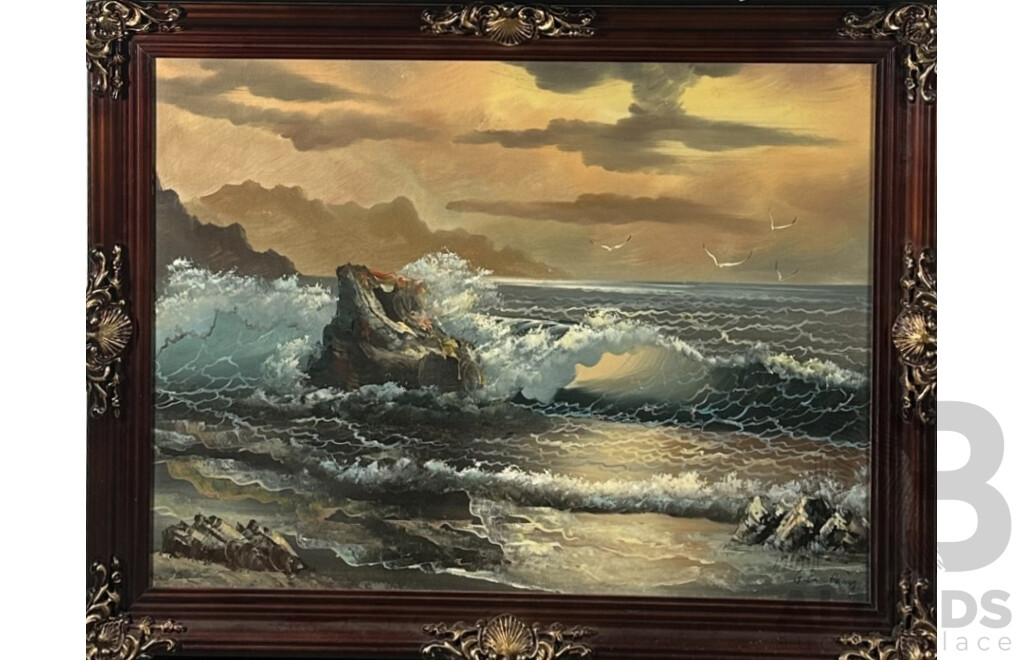 Gilen Harvey, (20th Century), Stormy Seas, Original Oil on Canvas Board, 70 x 90 cm (frame)