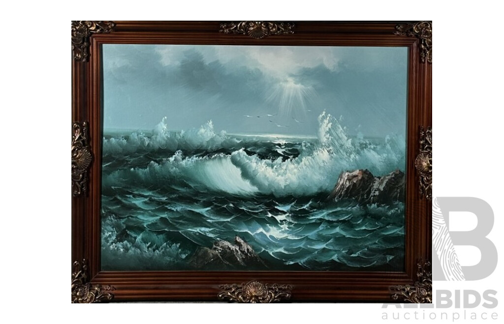Gilen Harvey, (20th Century), The Ocean's Fury, Original Oil on Canvas Board, 70 x 90 cm (frame)