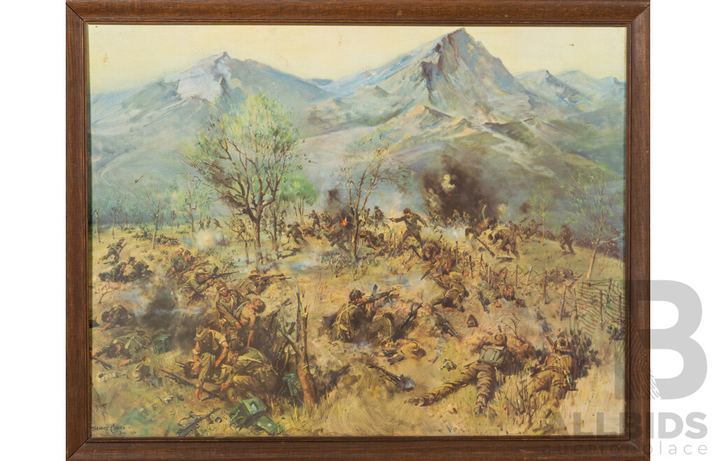 Terence Cuneo, (20th Century, British, 1907-1996), the Battle of Kapyong, Impressive Vintage Reproduction Print on Board After Original, 50 x 64 cm (frame)