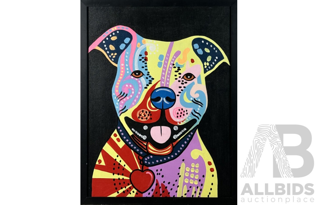 Artist Unknown, (20th Century), Pop-Art Dog, Bright Original Acrylic on Board, 84 x 64 cm (frame)
