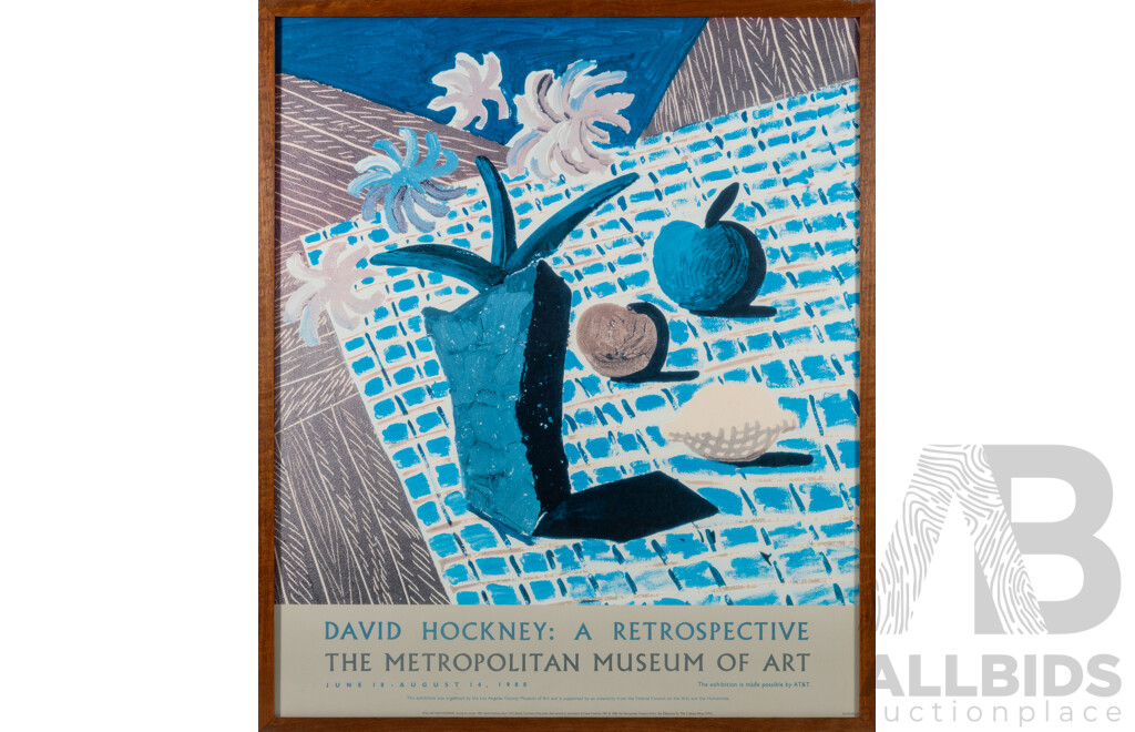 David Hockney, (20th Century, British, 1937- ), Still Life with Flowers (1987), Reproduction Print as Part of Poster for MOMA (NYC) (1988), 82 x 69 cm (frame)