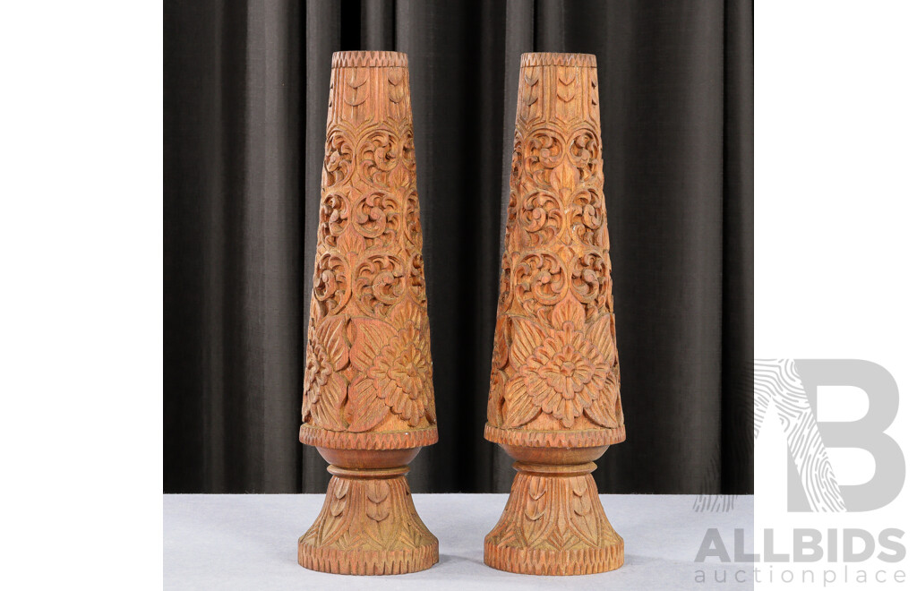 Pair of Carved Vintage Candle Holders
