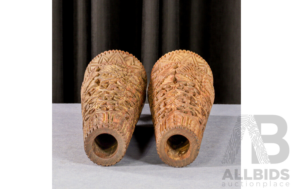Pair of Carved Vintage Candle Holders