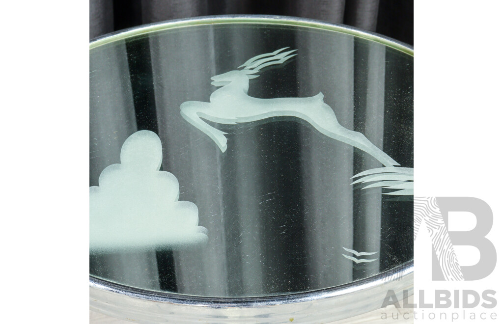 Chrome Art Deco Smokers Stand with Etched Leaping Elk