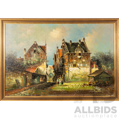 Baille, (20th Century), Country Village, Lovely Original Oil on Canvas Board, 70 x 102 cm (frame)