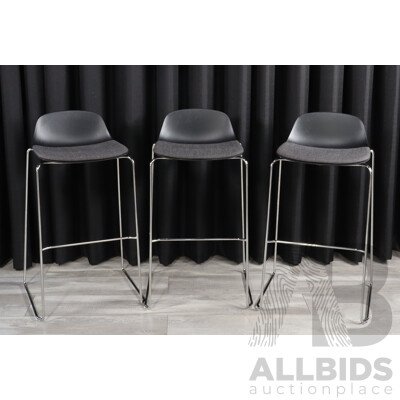 Set of Three Modern Chrome Based Bar Stools