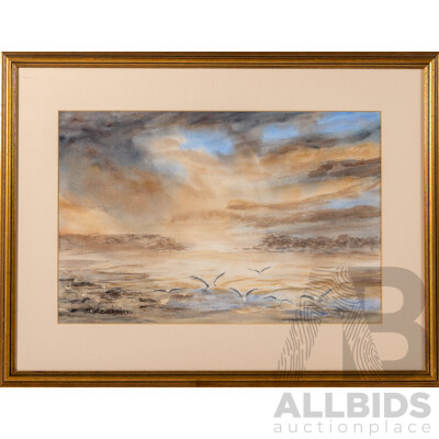 Clif Buchanan, (20th Century, Australian), Seagulls, Nice Original Vintage Watercolour, 54 x 71 cm (frame)