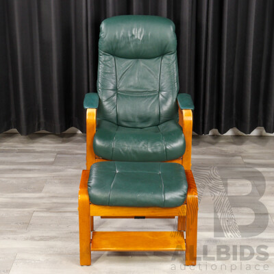 Timber Framed Recliner with Leather Upholstery and Footstool by Moran Furniture