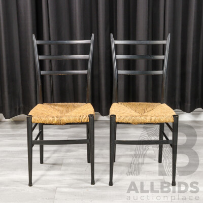 Pair of Gio Ponti Style Rush Seat Dining Chairs Pair of Gio Ponti Style Rush Seat Dining Chairs