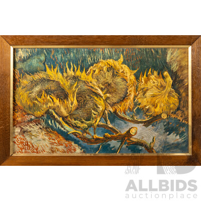 Vincent Van Gogh, (19th Century, Dutch, 1853-1890), Sunflowers, Reproduction Print on Masonite of the 1887 Original, 50 x 76 cm (frame)